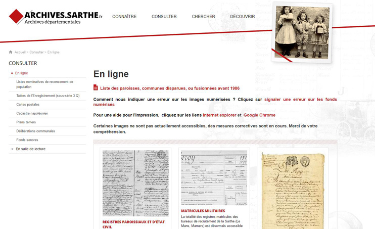 Site des archives de la Sarthe